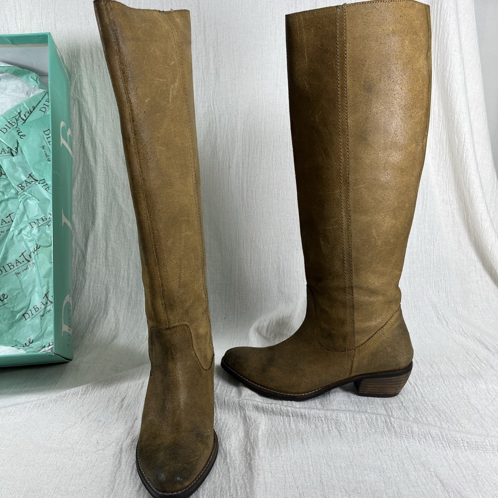 Diba True Womens Brown Suede Slip On Knee High Boots 6.5 Western Country Distres